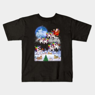 Santa Clause Drives Unicorn Reindeer Sleigh Kids T-Shirt